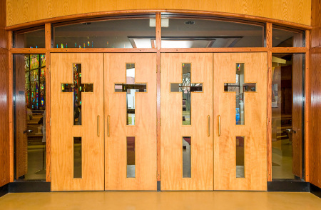 Wood doors of a Christian church